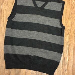 J. Crew V-Neck Black and Gray Striped Sweater Vest 100% Merino Wool